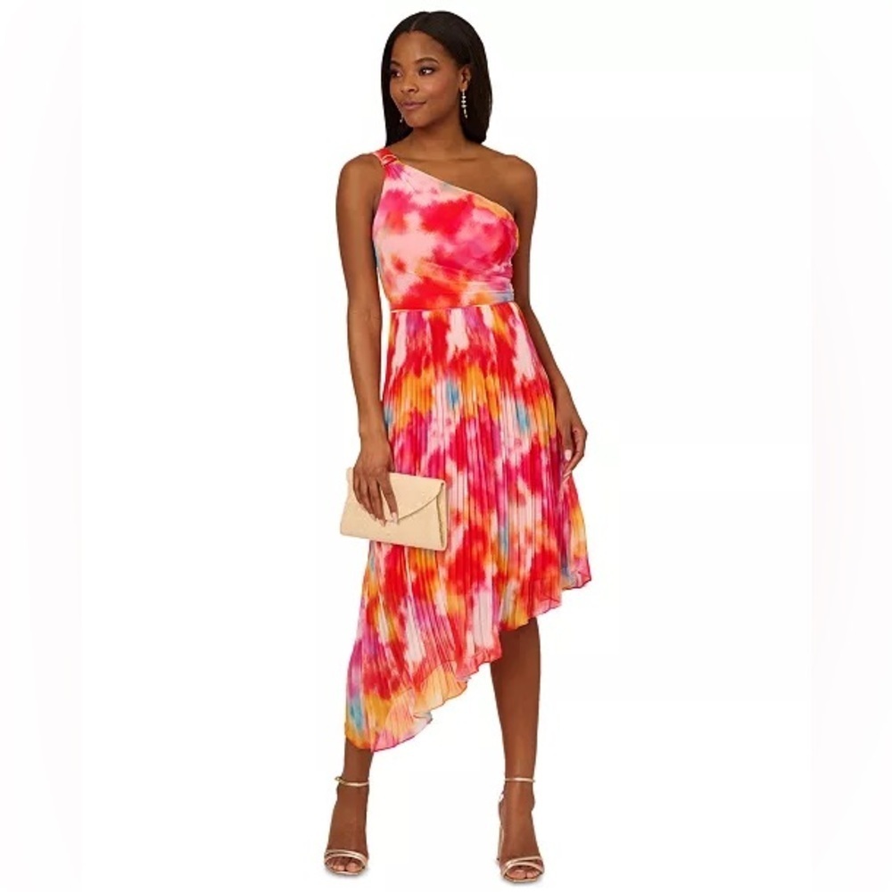 NWT!! Adrianna Papell - Women's Printed Chiffon Asymmetric Midi Dress - Size 4